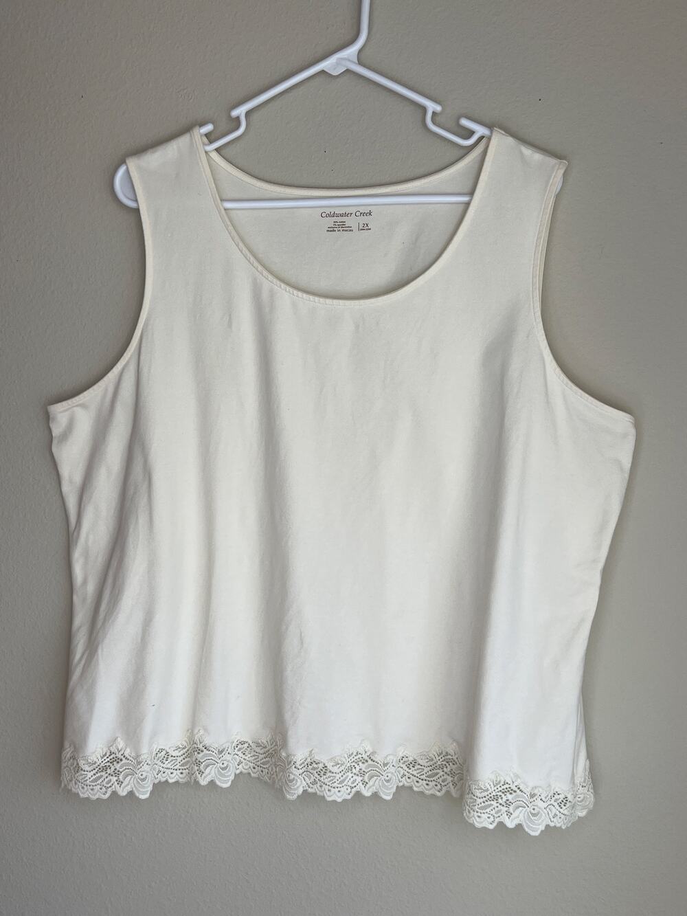 Coldwater Creek Cream Linen Blend Lace Trim Sleeveless Tank Top Cami Size 2X